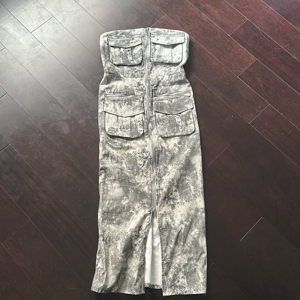 NWT Zara camo strapless zipfront dress with zippered pockets